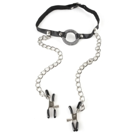 Кляп с зажимами O-Ring Gag &amp; Nipple Clamps